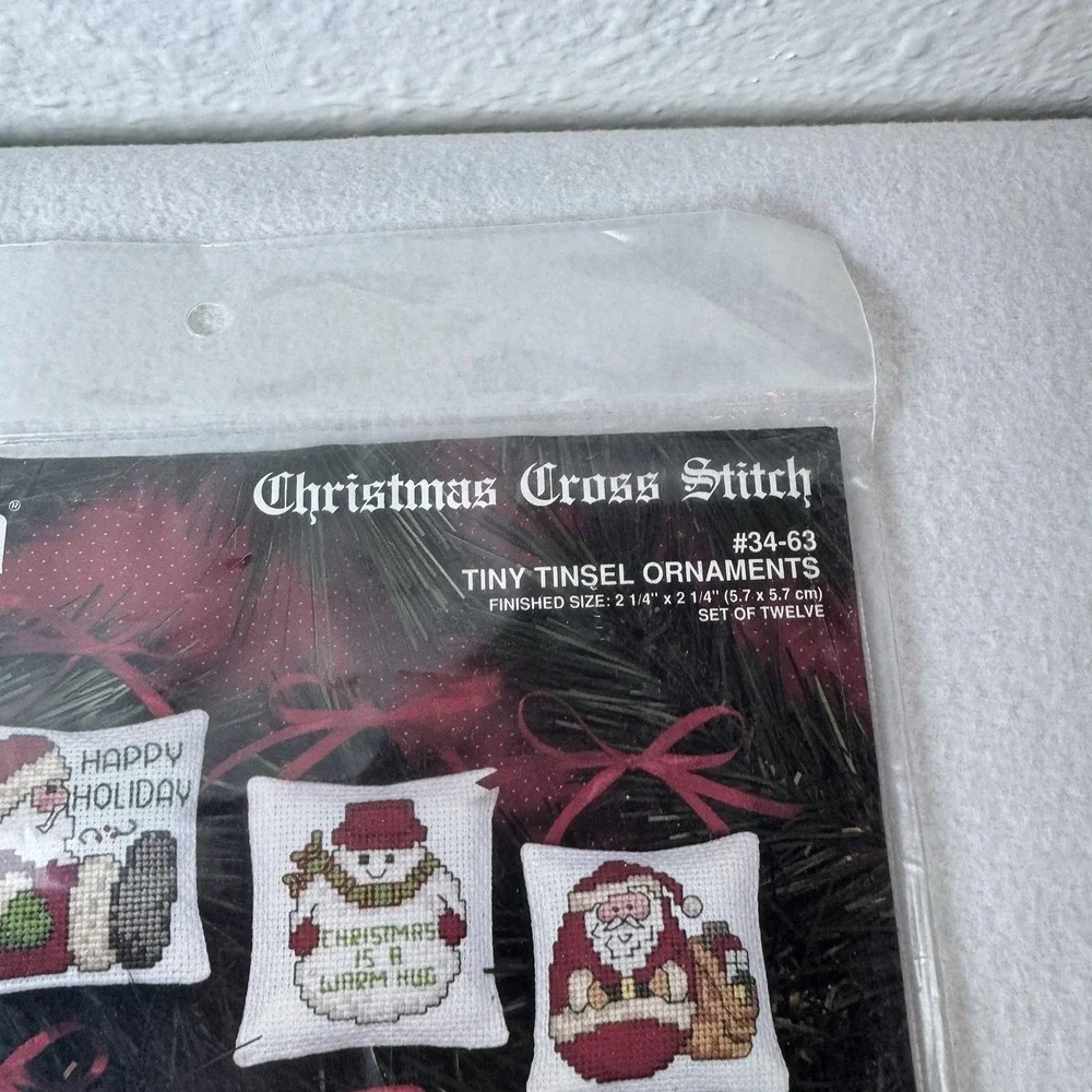 New Janlynn Tiny Tinsel Christmas Ornaments Cross Stitch Kit Set 1991 #34-63